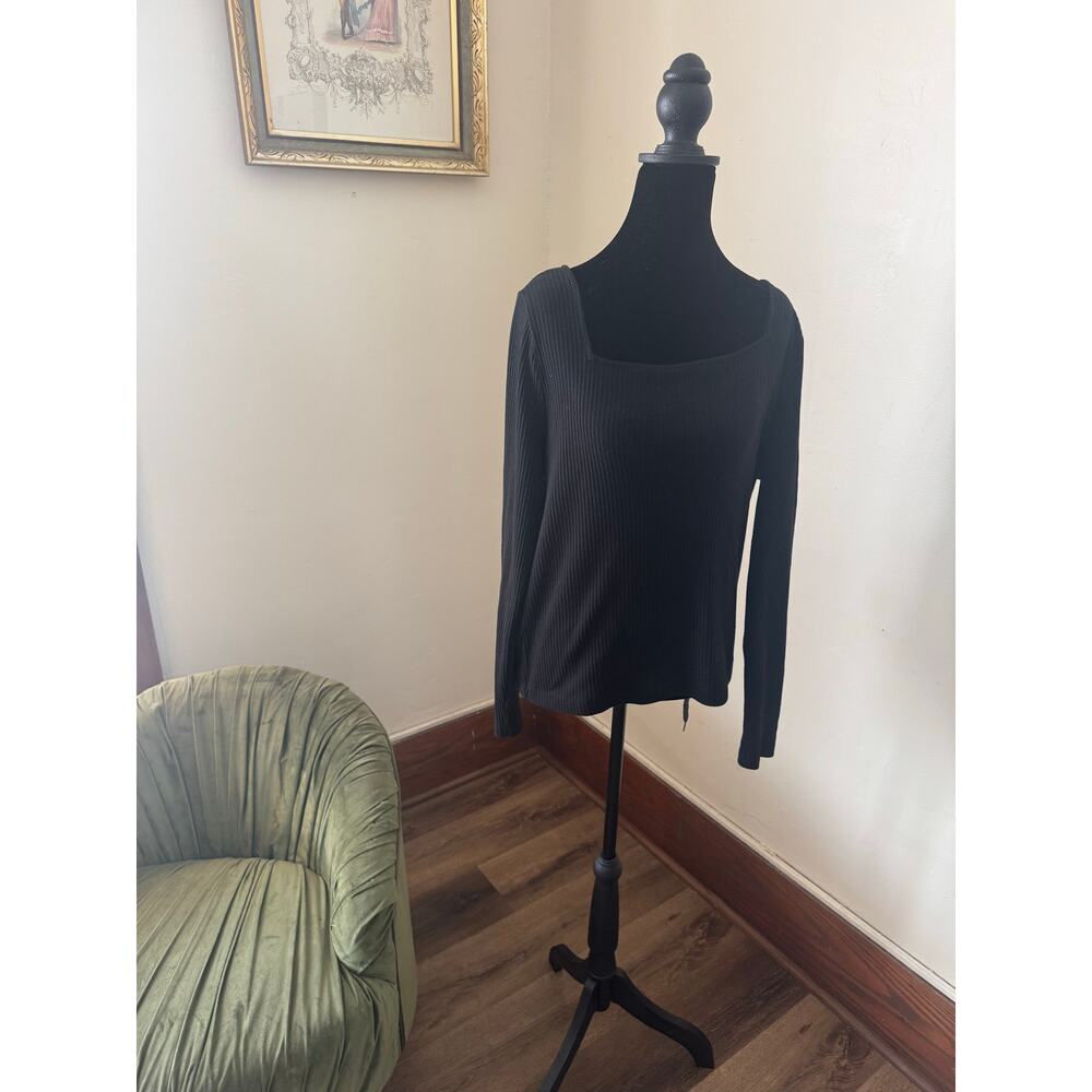 LOFT Black Ribbed Square Neck Long Sleeve Top Women’s XL - Picture 9 of 9